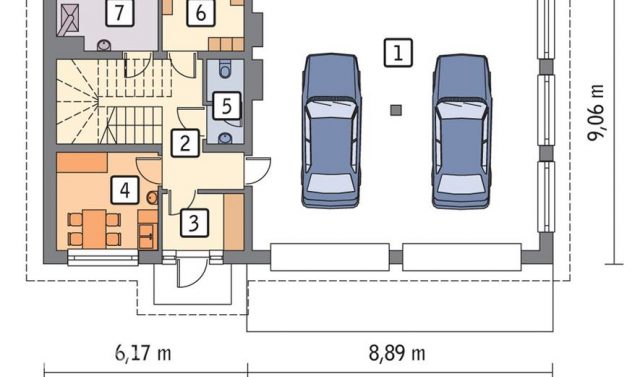 Готовый проект дома с высоким гаражом на 2 автофургона GMC18b