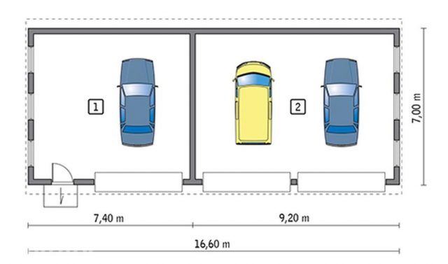 Готовый проект гаражного бокса для 3 авто / фургонов GMC48b