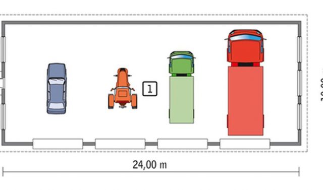 Готовый проект гаражного бокса на 4 фургона высотой до 3